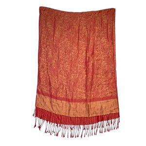 Scarf Tassel Edging Red Orange Earthtone Bohemian Earthy Pattern Wrap Accessory